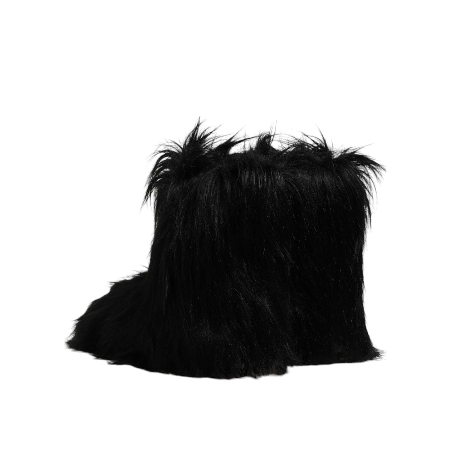 Dolce & Gabbana Black Faux Fur Mid Calf Boots Shoes