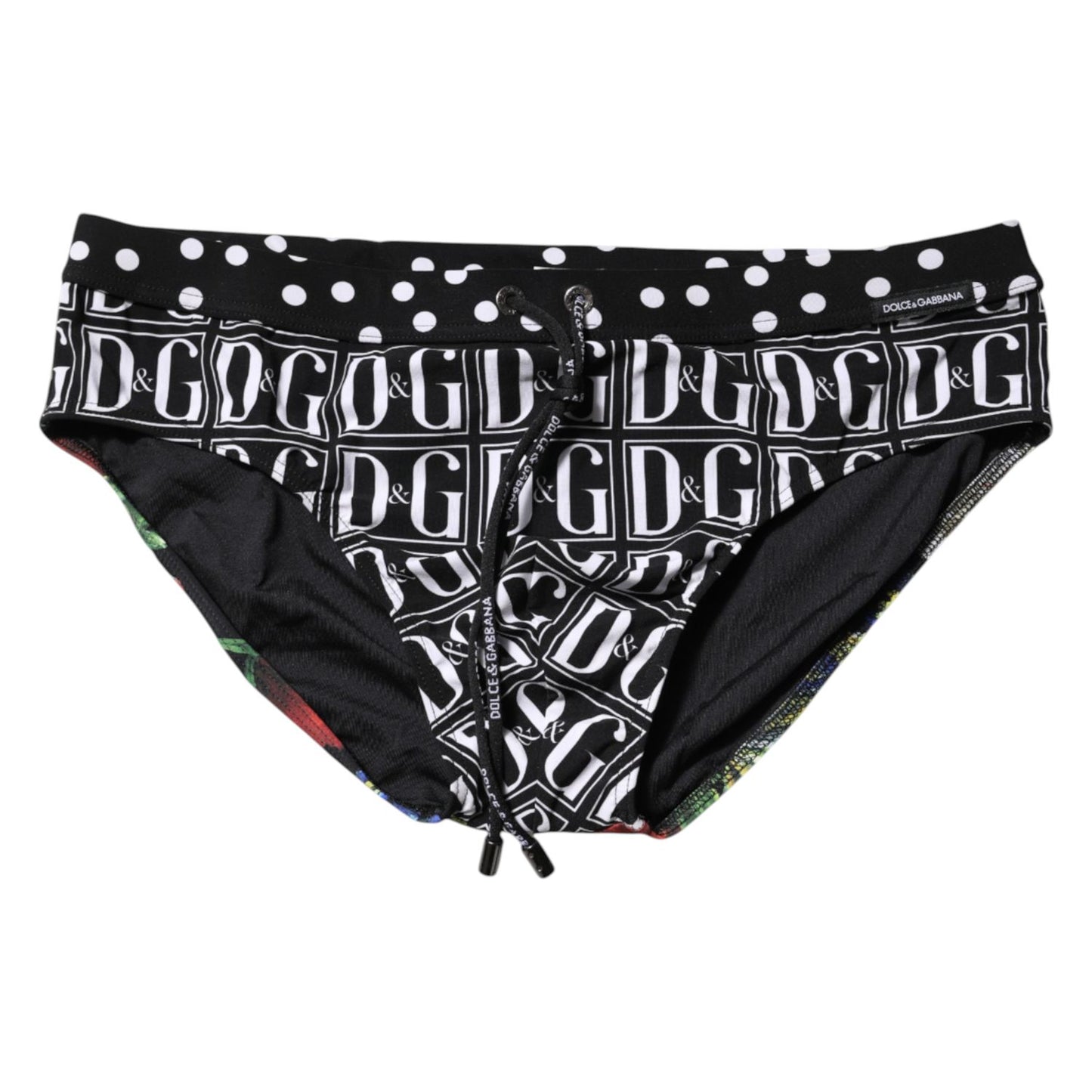 Dolce & Gabbana Black Floral Logo Beachwear Men Brief Swimwear