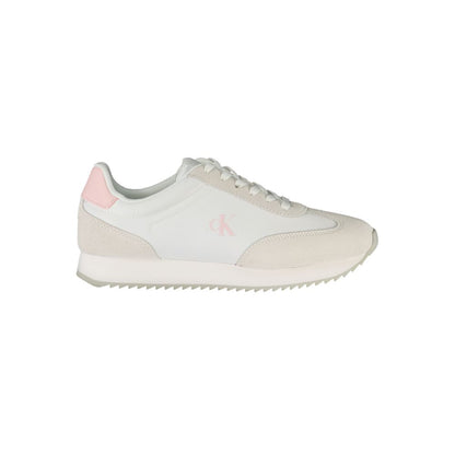 Calvin Klein White Leather Women Sneaker with pink accents and lace-up design for modern athletic style and comfort