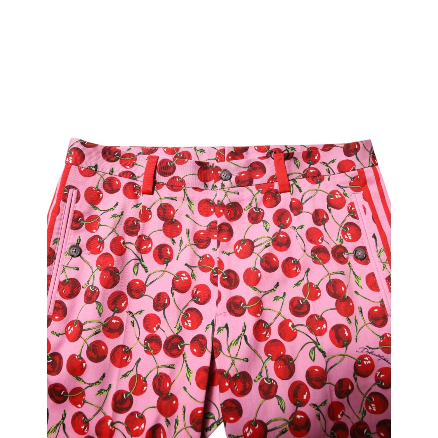 Dolce & Gabbana Pink Cherry Print Cotton Dress Pants