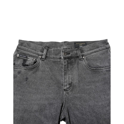 Dolce & Gabbana Gray Cotton Logo Plaque Denim Jeans