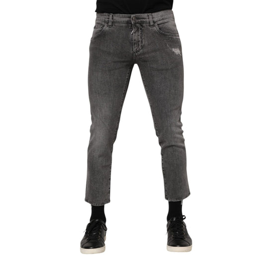 Dolce & Gabbana Gray Cotton Logo Plaque Men Denim Jeans