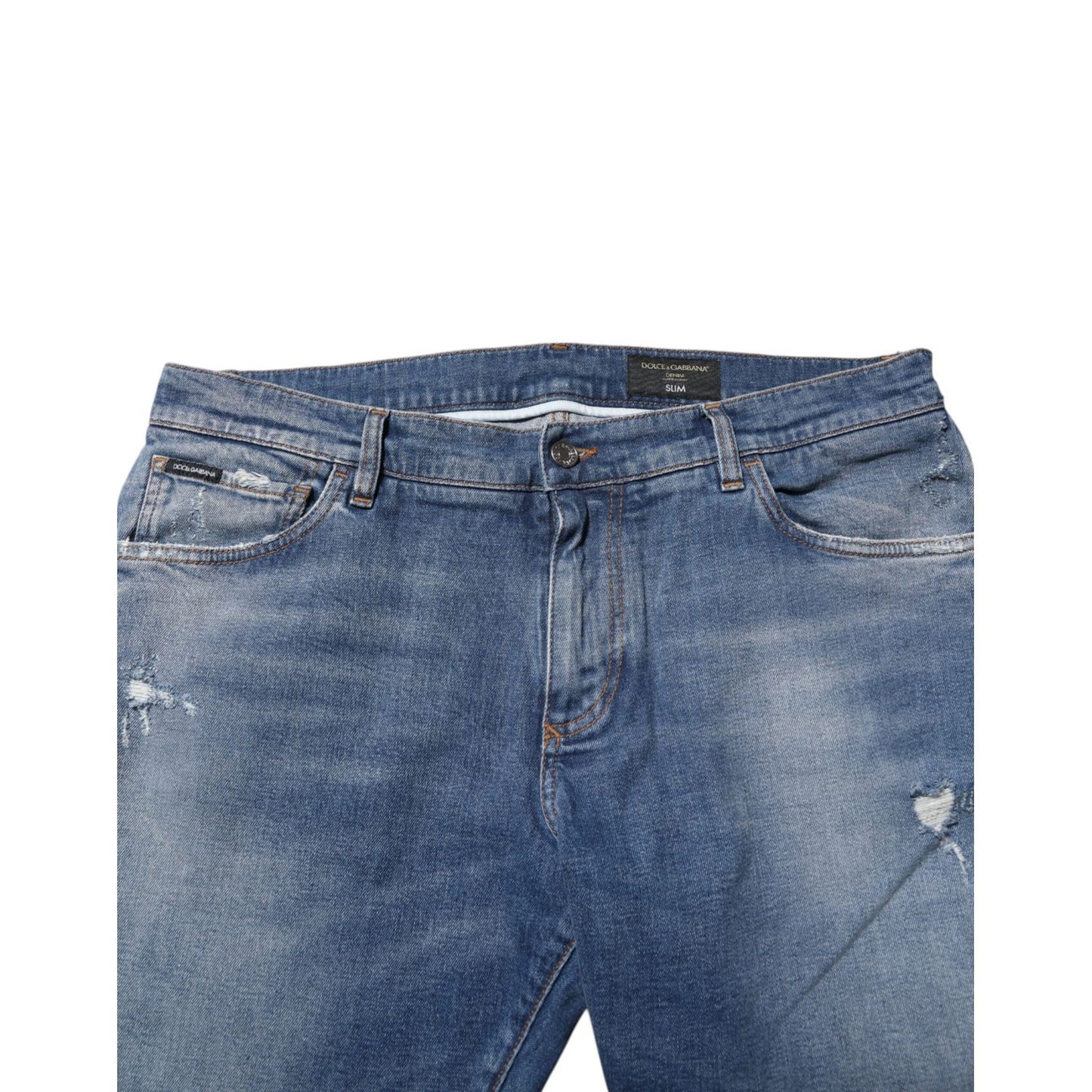 Dolce & Gabbana Blue Washed Cotton Logo Plaque Denim Jeans