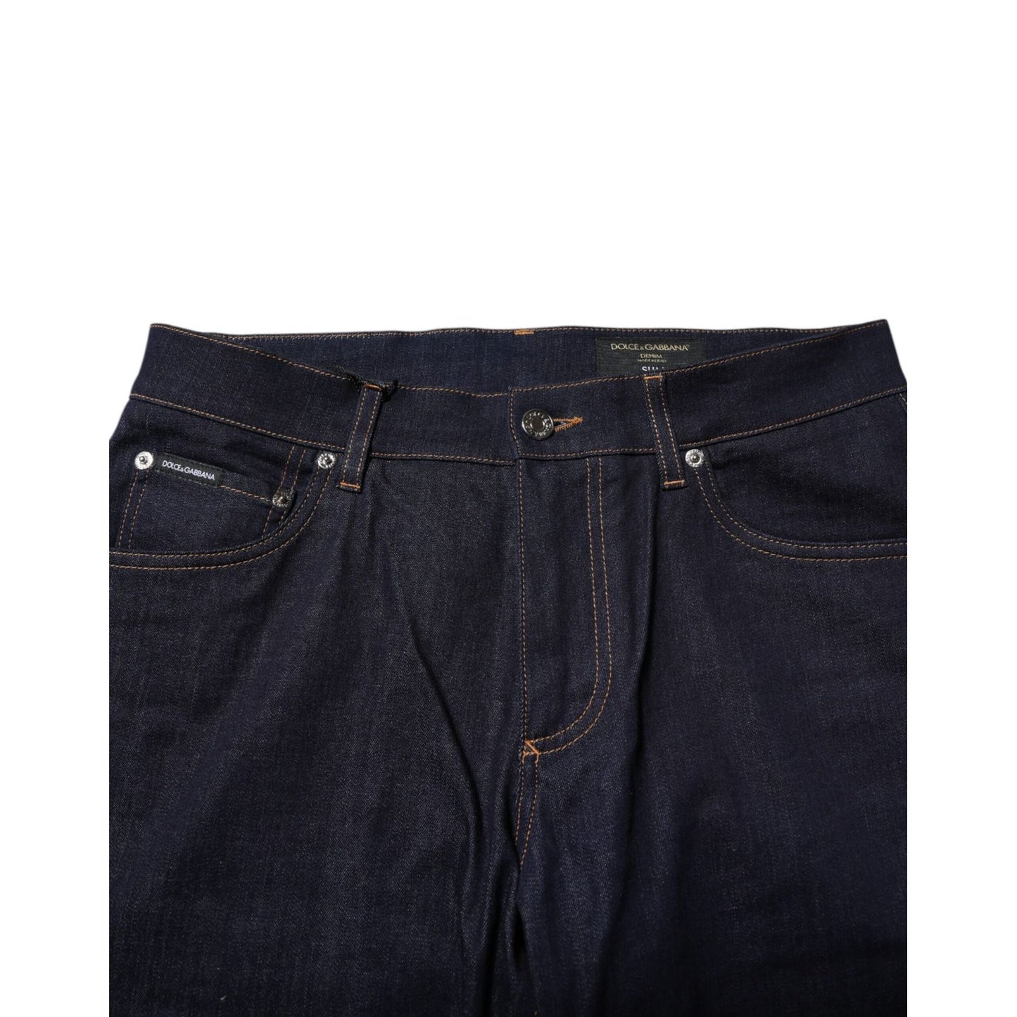 Dolce & Gabbana Dark Blue Cotton Logo Slim Fit Men Denim Jeans