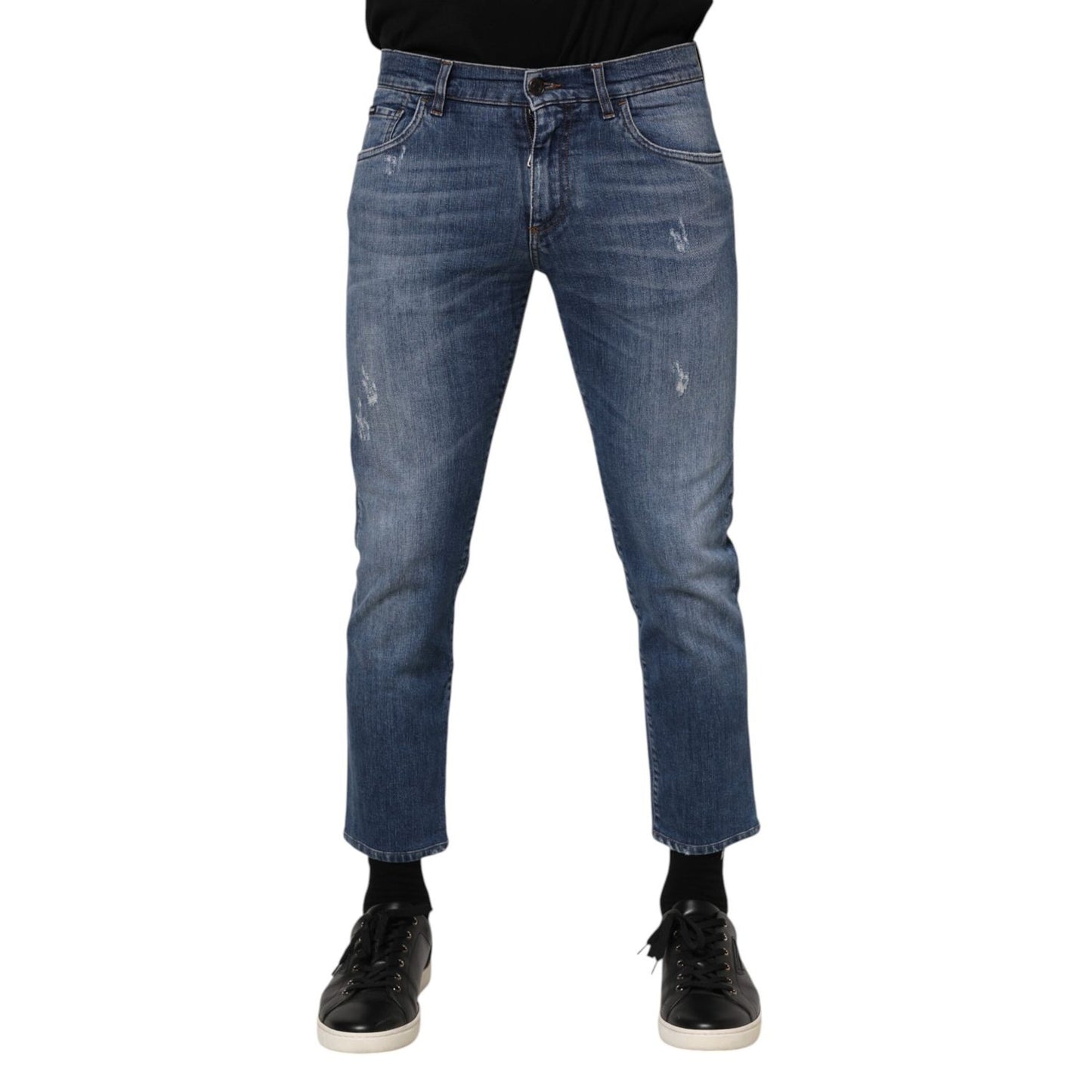Dolce & Gabbana Blue Cotton Logo Plaque Denim Jeans
