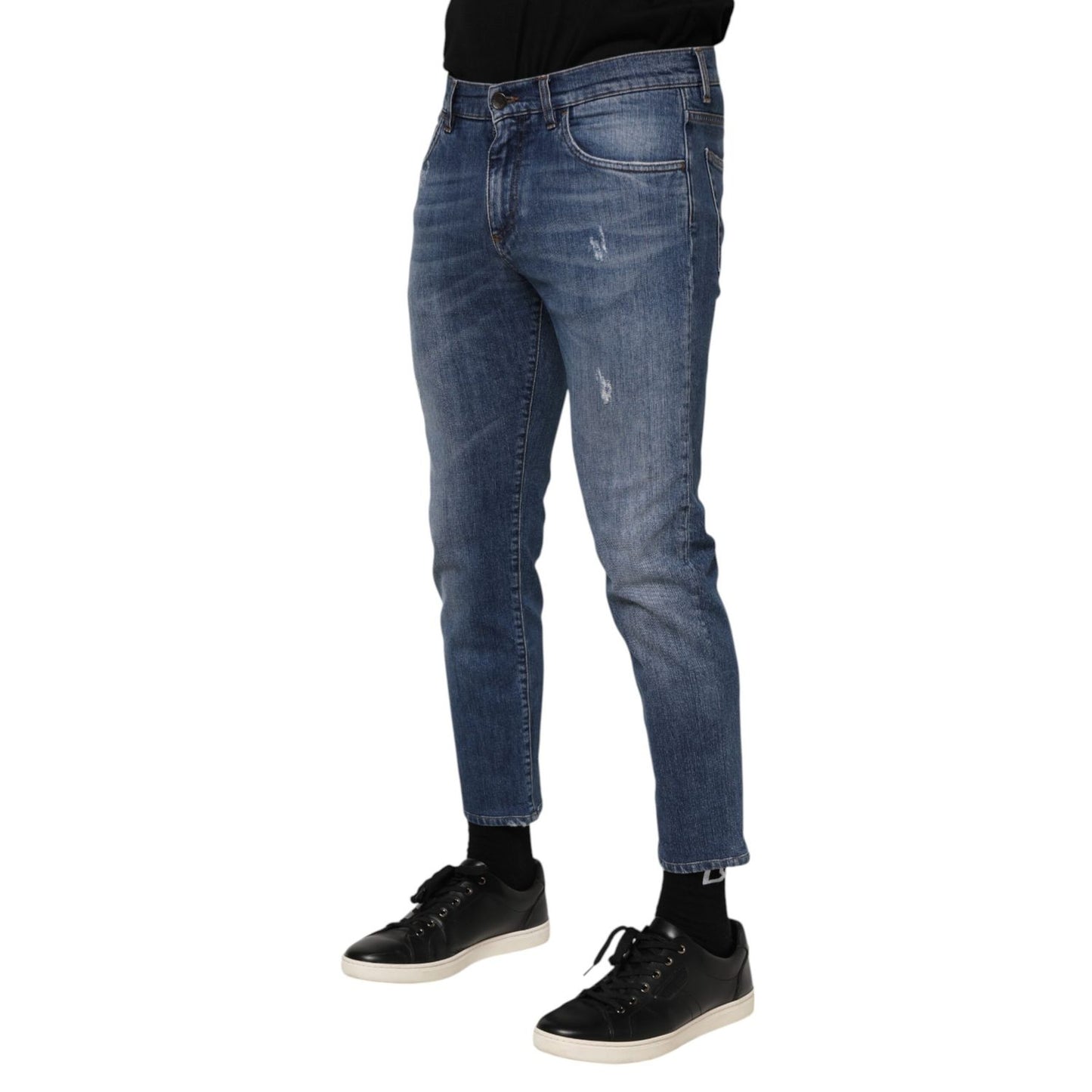 Dolce & Gabbana Blue Cotton Logo Plaque Denim Jeans