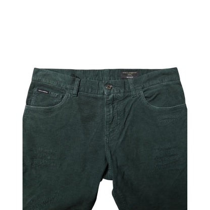 Dolce & Gabbana Green Cotton Corduroy Skinny Pants