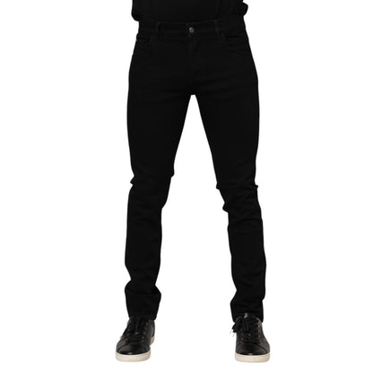 Dolce & Gabbana Dark Blue Cotton Logo Plaque GOLD Denim Jeans