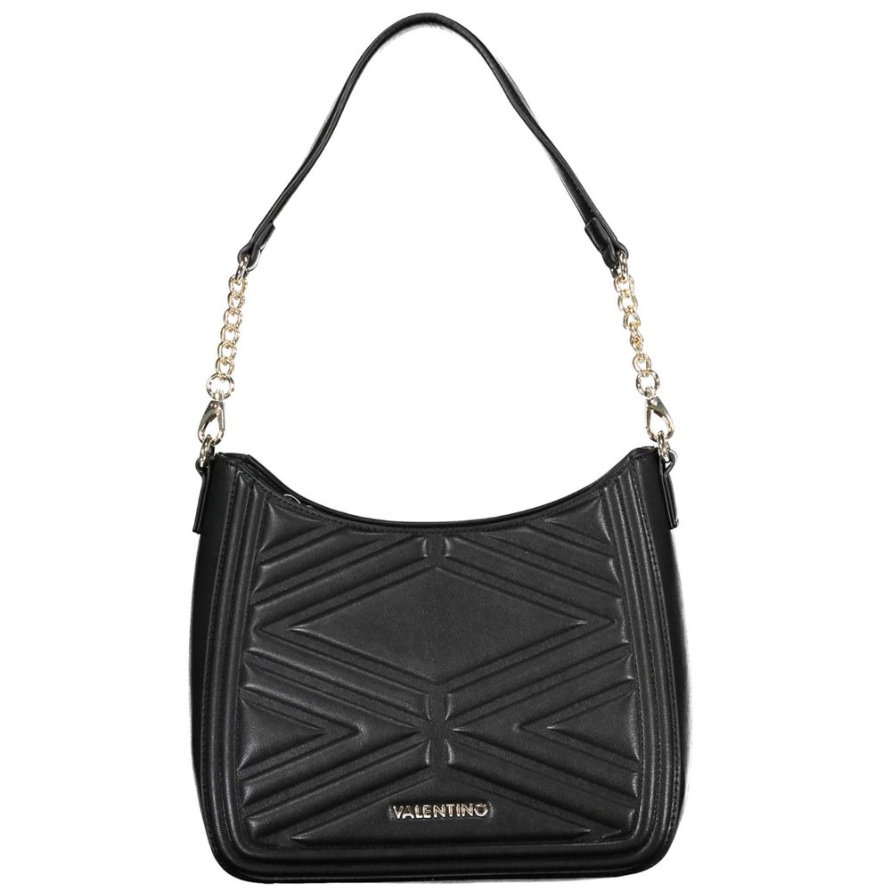 Mario Valentino Black Polyethylene Handbag with removable strap, zip closure, and logo, featuring internal phone holder spaces.