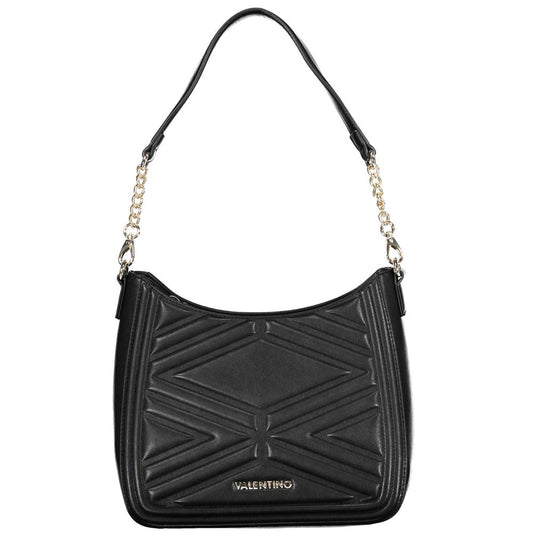 Mario Valentino Black Polyethylene Handbag with removable strap, zip closure, and logo, featuring internal phone holder spaces.