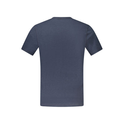 Back view of Hugo Boss Blue Cotton T-Shirt with short sleeves, crew neck, and logo print.