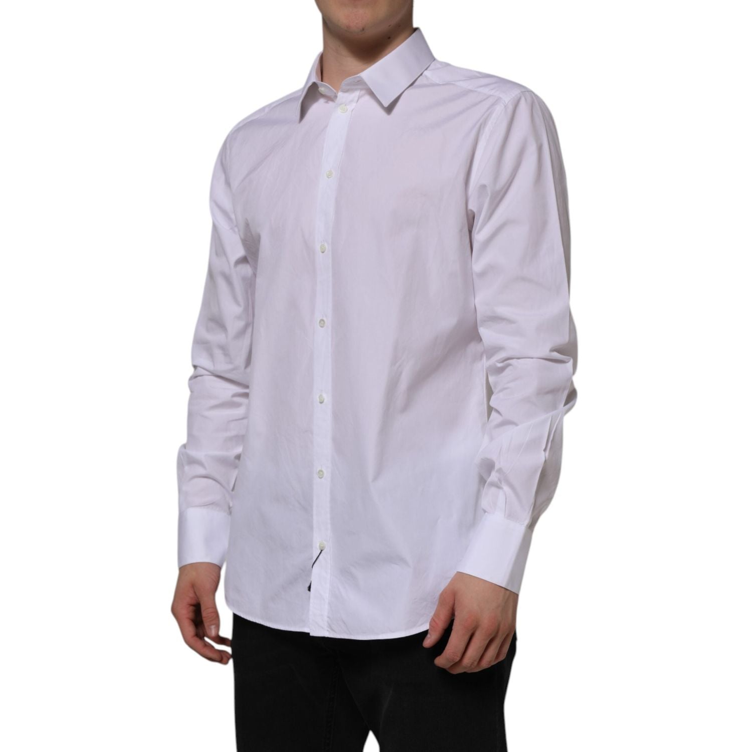 Dolce & Gabbana White Cotton GOLD Long Sleeves Formal Shirt