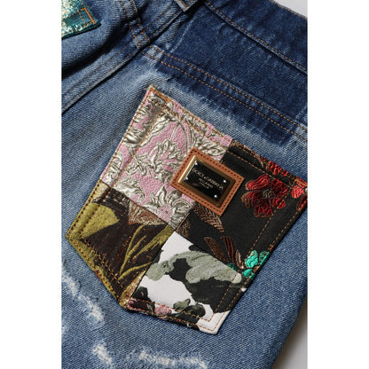 Dolce & Gabbana Blue Cotton Tattered High Waist Denim Jeans