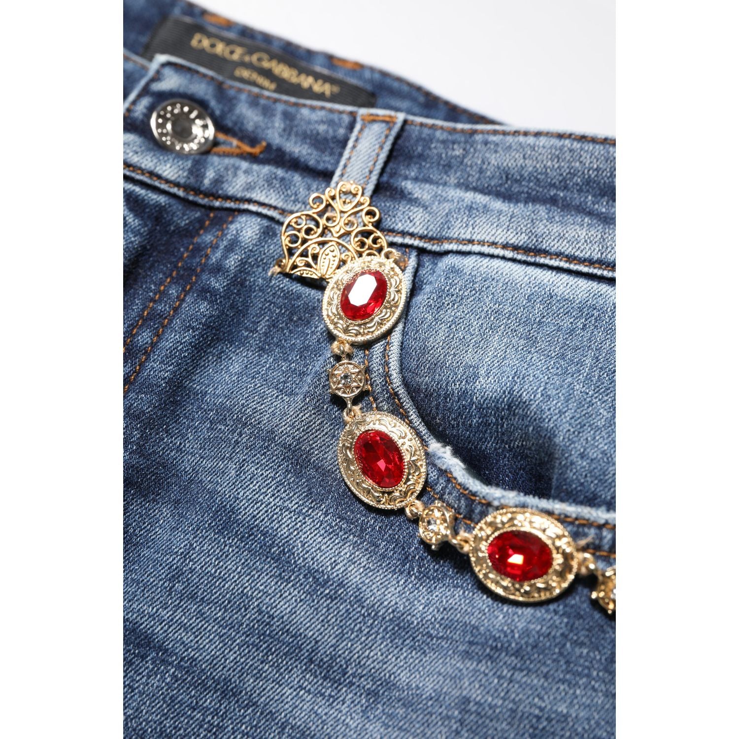Dolce & Gabbana Blue Rhinestone Embellished Denim Jeans