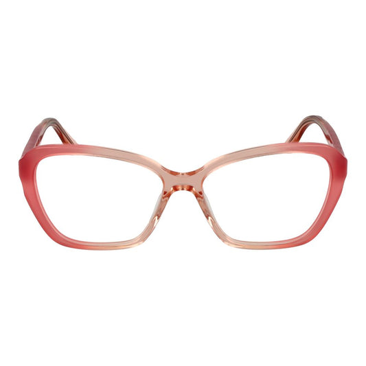Guess Pink Women Glasses Frame in rose acetate, full-rim cat-eye style, 52-14-140 size with spring hinge, includes branded case.