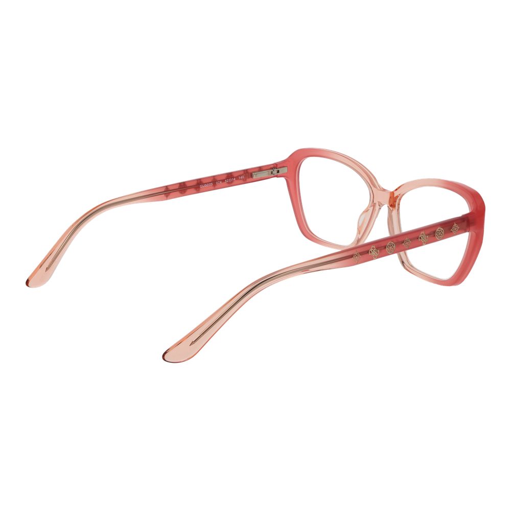 Guess Pink Women Glasses Frame with rose acetate full-rim cat eye design, featuring demo lenses and spring hinges, model 52-14-140.