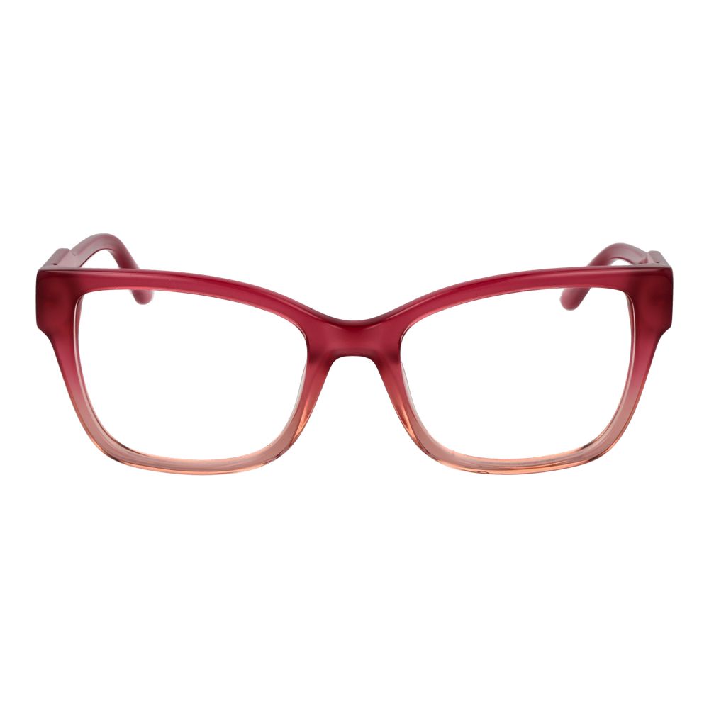 Guess Pink Women Glasses Frame in rose acetate, full-rim, square style with demo lenses, size 53-19-140, includes branded case.
