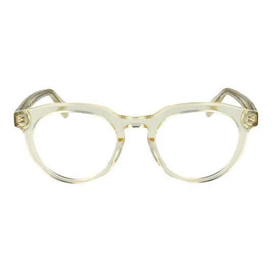 Guess Yellow Men Glasses Frame, full-rim acetate round style with demo lenses, includes branded case.