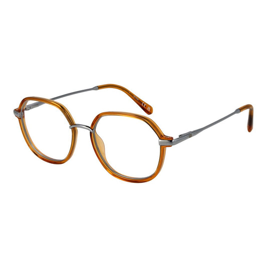 Guess Orange Men Glasses Frame in stainless steel with full-rim round design, demo lenses, and 145mm temples. Includes branded case.