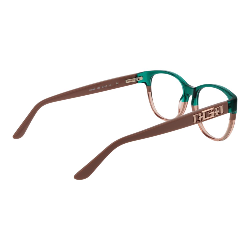 Guess Green Women Glasses Frame with full-rim acetate, green color, round style, includes branded case, spring hinge for comfort.
