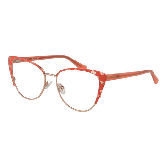 Guess Pink Women Glasses Frame, red metal cat eye full-rim style with demo plastic lenses, size 53-16-145, includes branded case