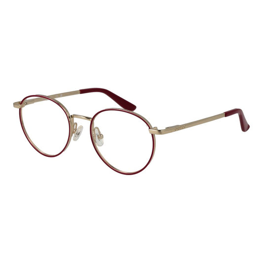 Guess Purple Women Glasses Frame with purple metal full-rim round style and 48-18-140 dimensions, includes branded case.