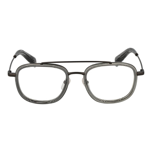 Yohji Yamamoto Gray Men Glasses Frame in full-rim aviator style with plastic lenses and grey frame.