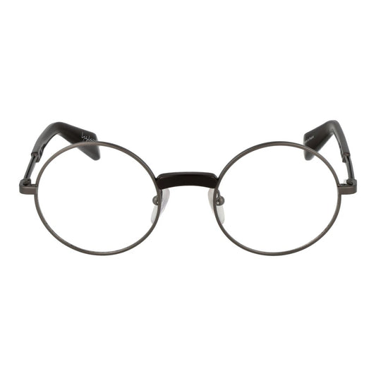 Yohji Yamamoto Gray Men Glasses Frame with full-rim round design, grey metal, and demo lenses, size 48-21-145.