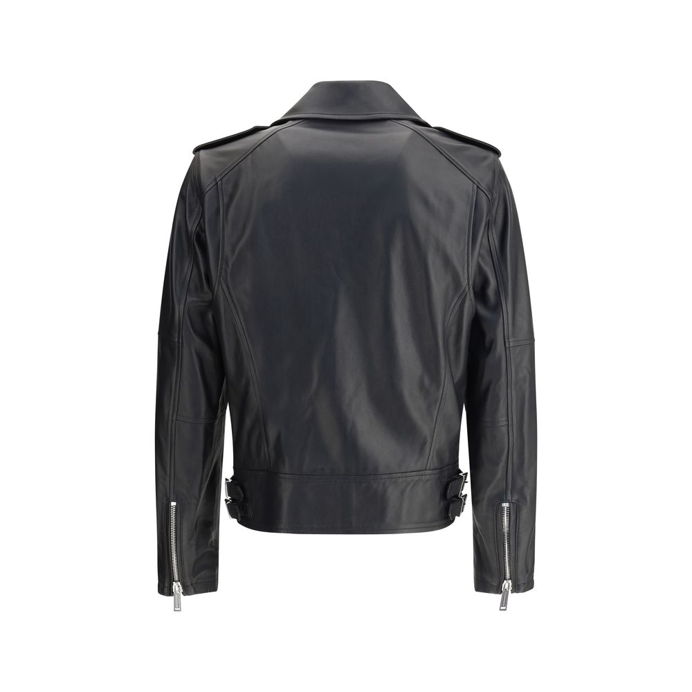 Dsquared² Black Calf Leather Bos Taurus Biker Jacket