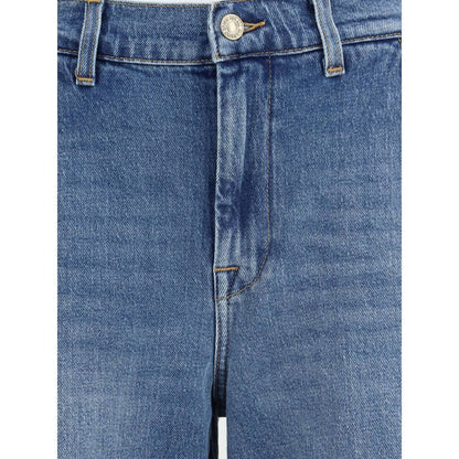 7FOR Light Blue Cotton Relaxed Fit Jeans featuring mid-rise, wide leg, zipper, and button closure, perfect for versatile autumn styles.