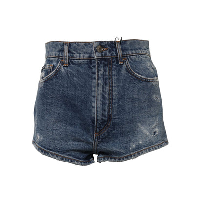 Dolce & Gabbana Blue Tattered Denim Cotton Hot Pants Shorts