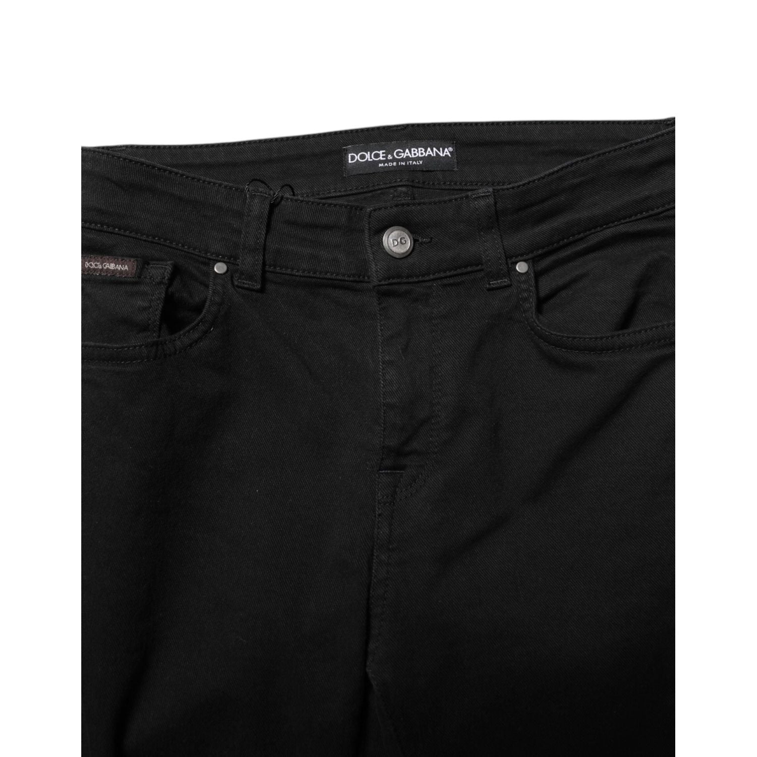 Dolce & Gabbana Black Cotton Logo Skinny Mid Waist Denim Jeans