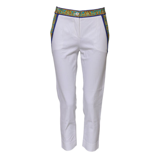 Dolce & Gabbana White Cotton Mid Waist Tapered Trouser Pants