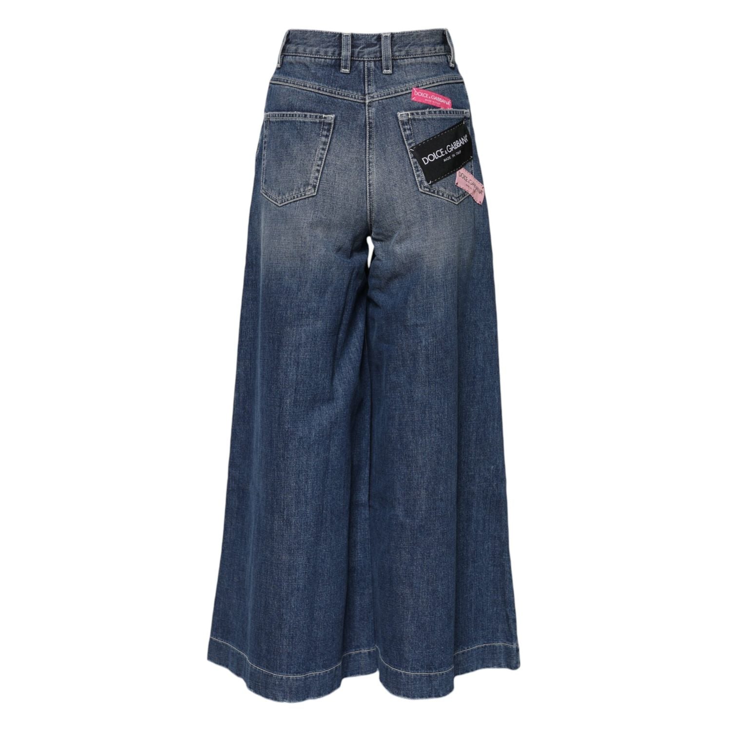 Dolce & Gabbana Blue Cotton High Waist Wide Leg Denim Jeans