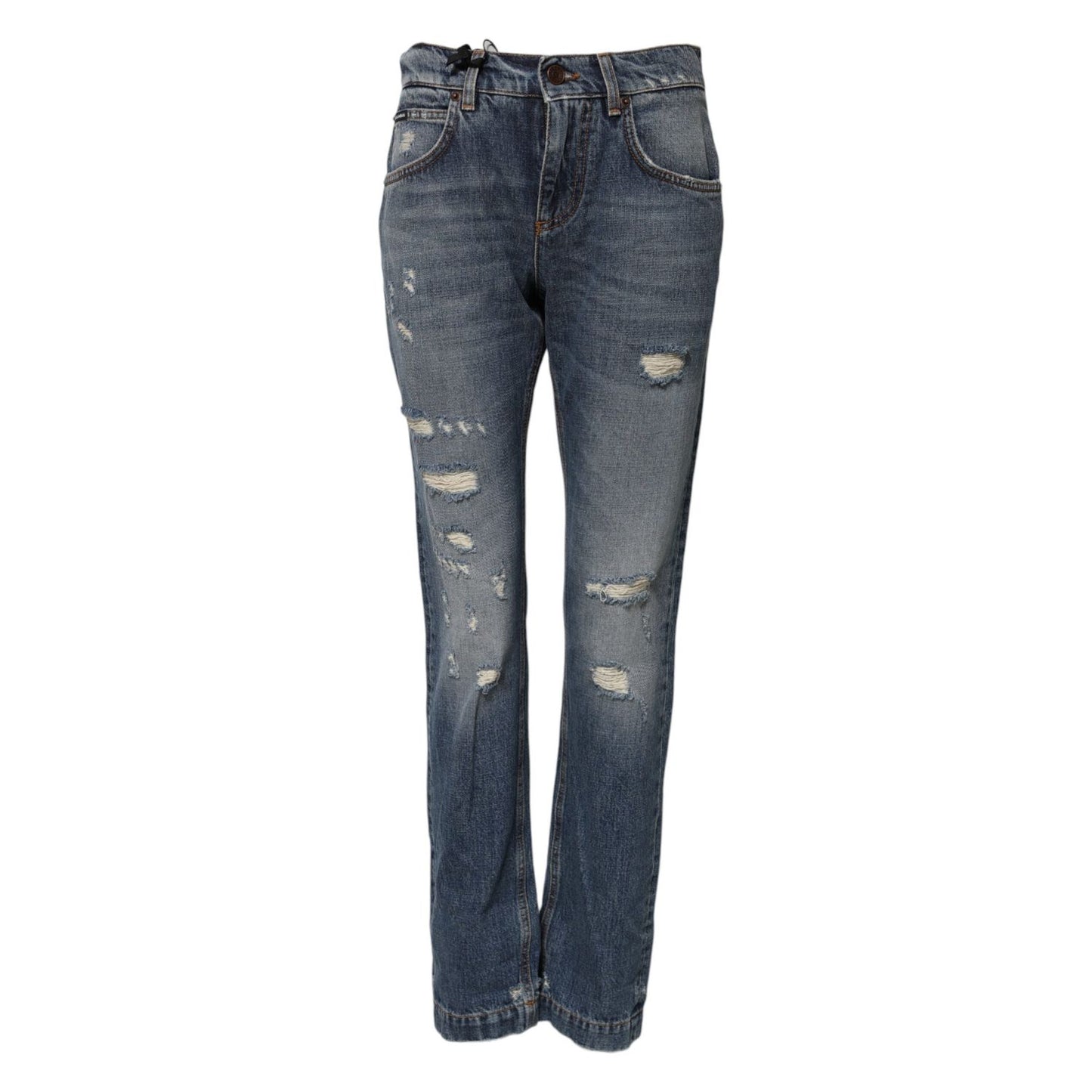 Dolce & Gabbana Blue Cotton Boyfriend Tattered Denim Jeans