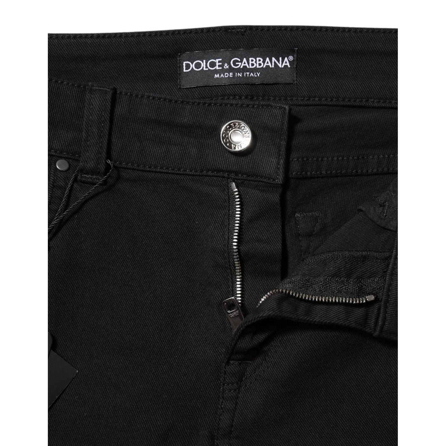Dolce & Gabbana Black Cotton Logo Skinny Mid Waist Denim Jeans