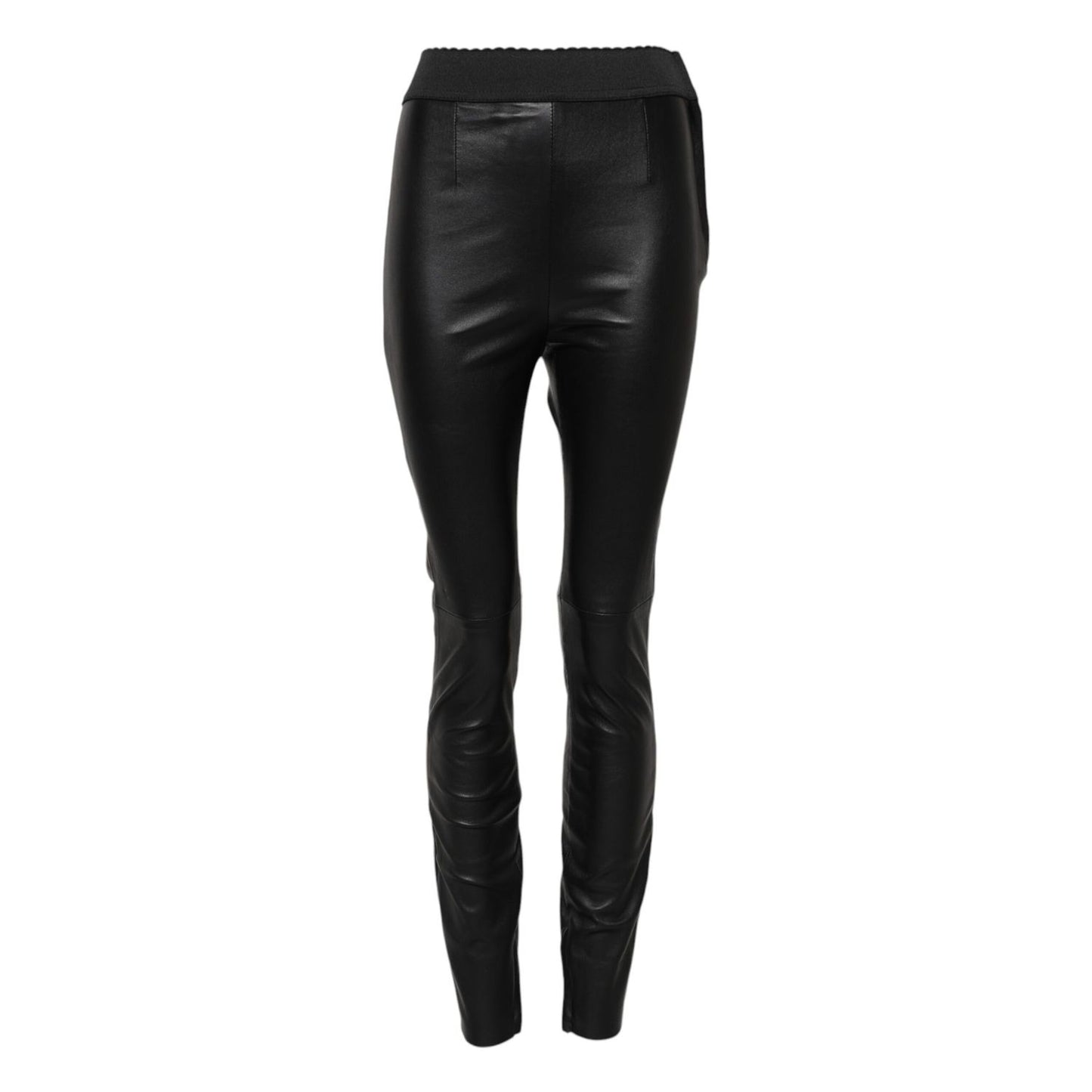 Dolce & Gabbana Black Leather Elastic Waist Pants