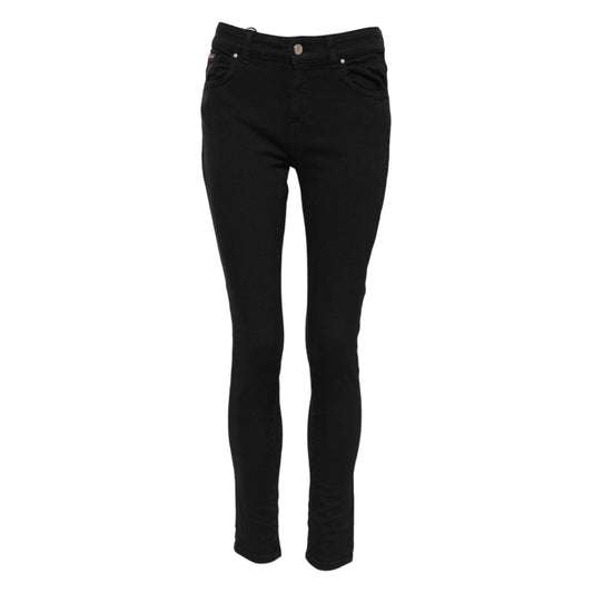 Dolce & Gabbana Black Cotton Logo Skinny Mid Waist Denim Jeans