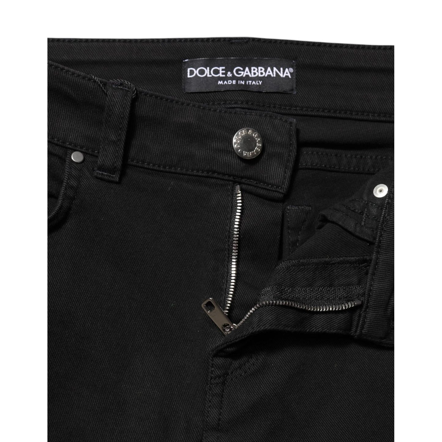 Dolce & Gabbana Black Cotton Logo Skinny Mid Waist Denim Jeans