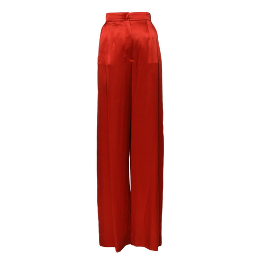 Dolce & Gabbana Red Satin High Waist Wide Leg Pants