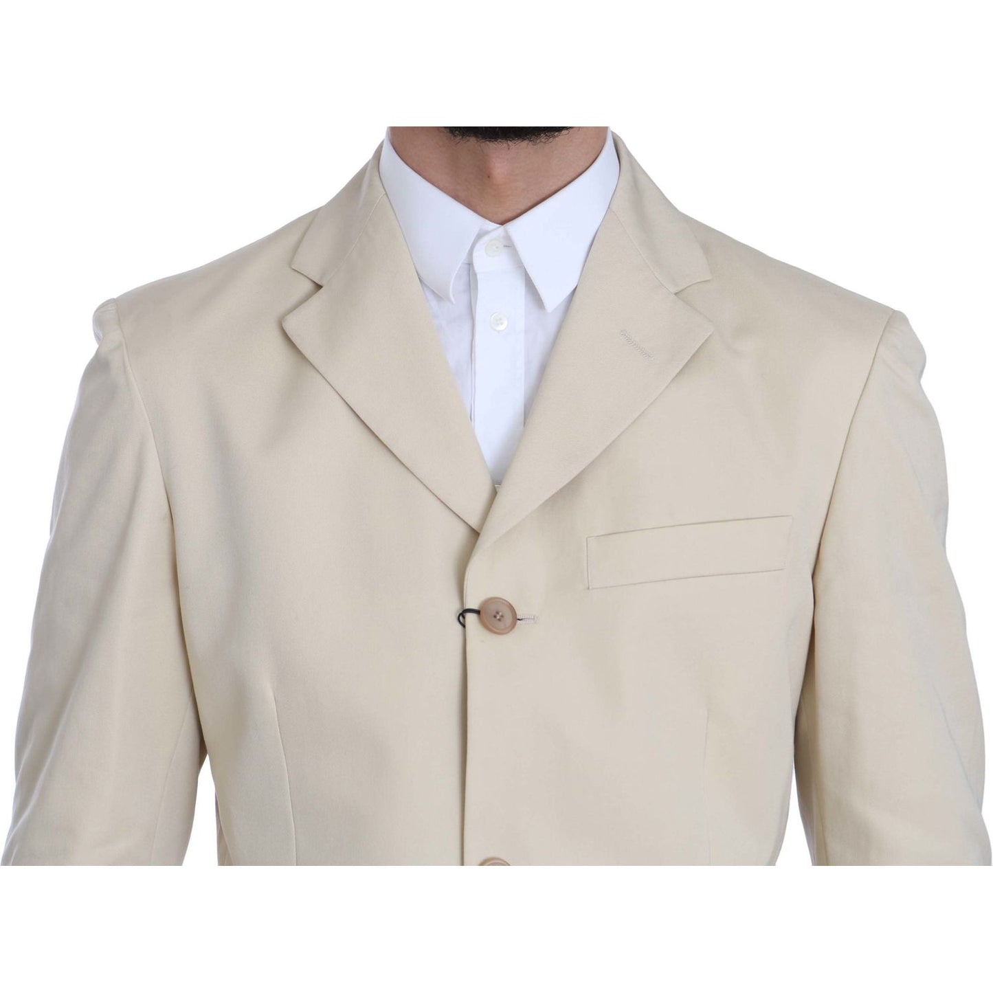 Romeo Gigli Two Piece 3 Button Beige Cotton Solid Suit Suit