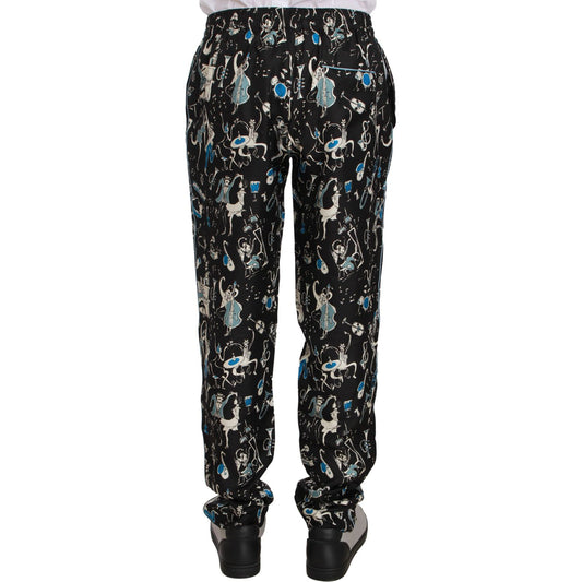 Dolce & Gabbana Elegant Silk Lounge Pants with Unique Print Jeans & Pants Dolce & Gabbana Black