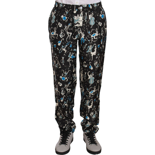 Dolce & Gabbana Elegant Silk Lounge Pants with Unique Print Jeans & Pants Dolce & Gabbana Black