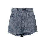 Dolce & Gabbana Blue Floral Print Denim Cotton Hot Pants Shorts