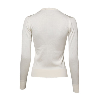 Dolce & Gabbana White Silk Lily Buttoned Cardigan Sweater