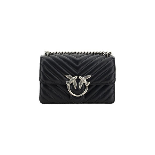 PINKO Black Calf Leather Bos Taurus Shoulder Bag