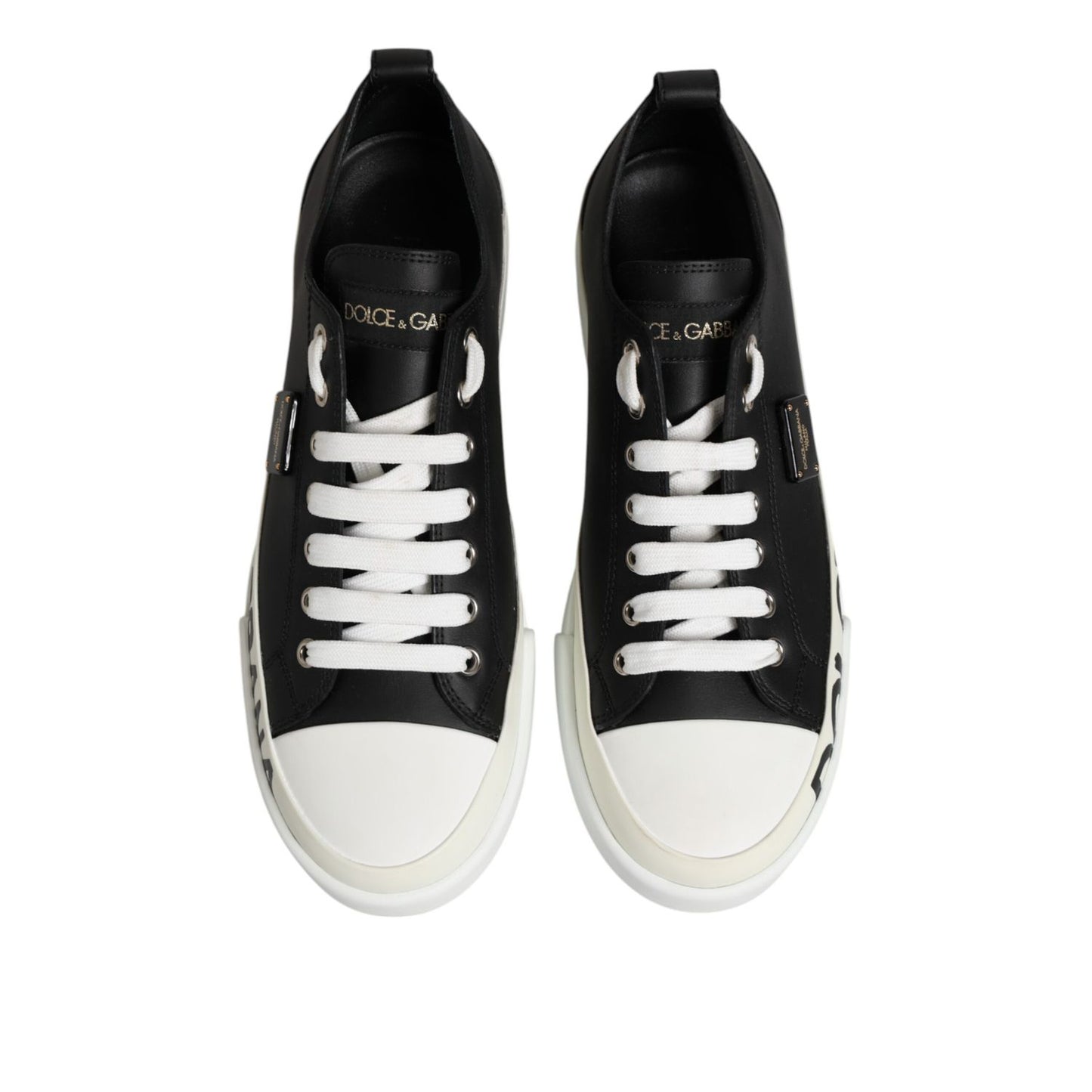 Dolce & Gabbana Black White Leather Low Top Sneakers Shoes