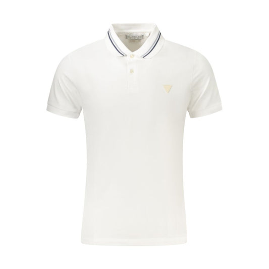 Guess Jeans White Cotton Polo Shirt with short sleeves, extra slim fit, and contrasting details, featuring a logo application and two buttons.