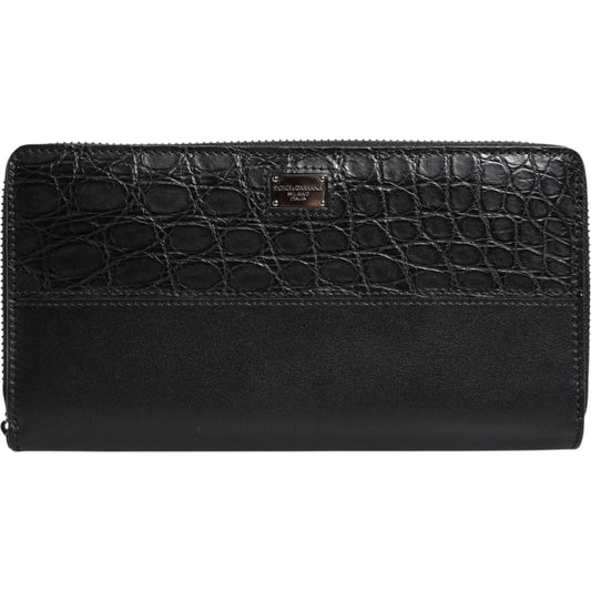Dolce & Gabbana Black Leather Logo Plaque Zip Around Continental Wallet