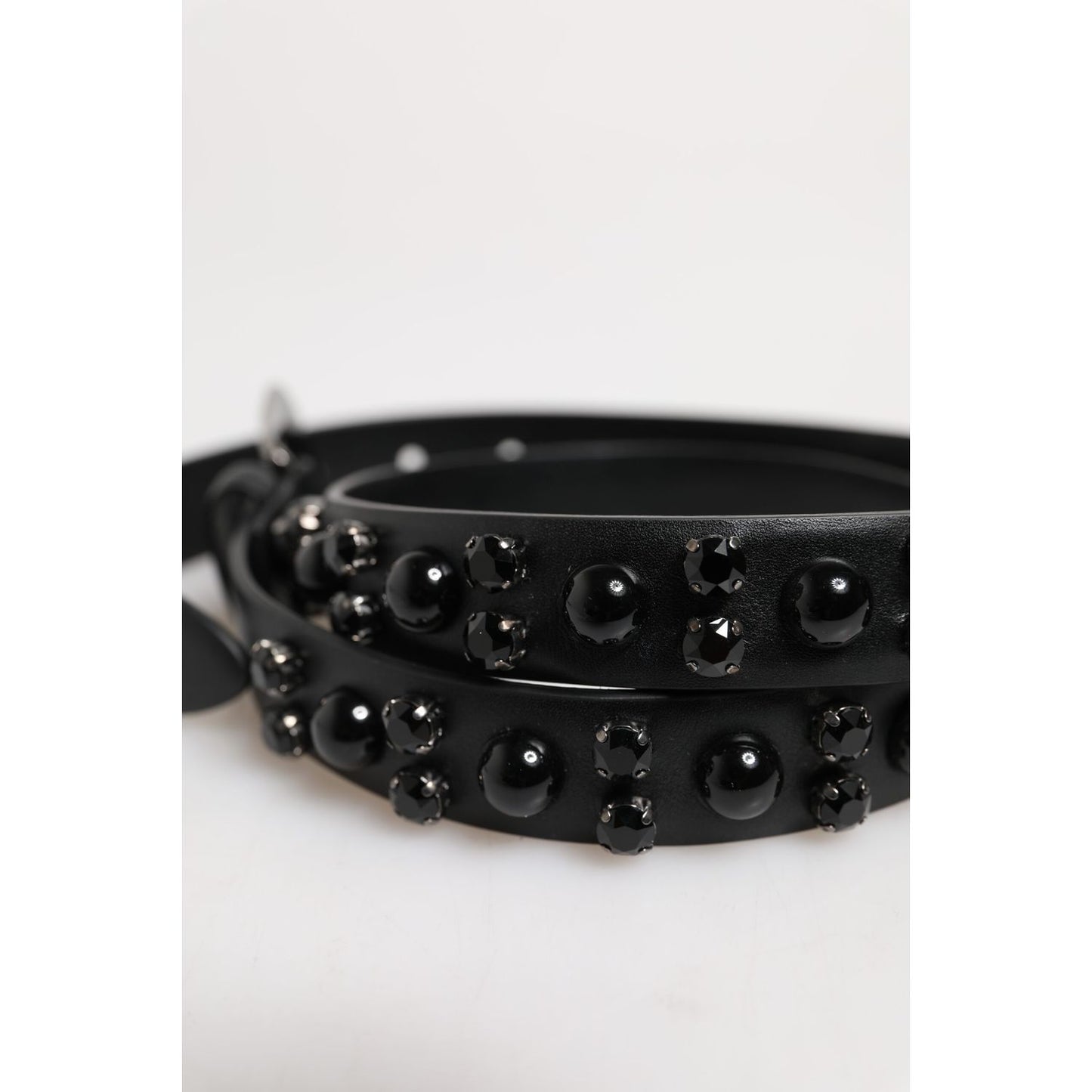 Dolce & Gabbana Black Studded Leather Metal Logo Buckle Belt